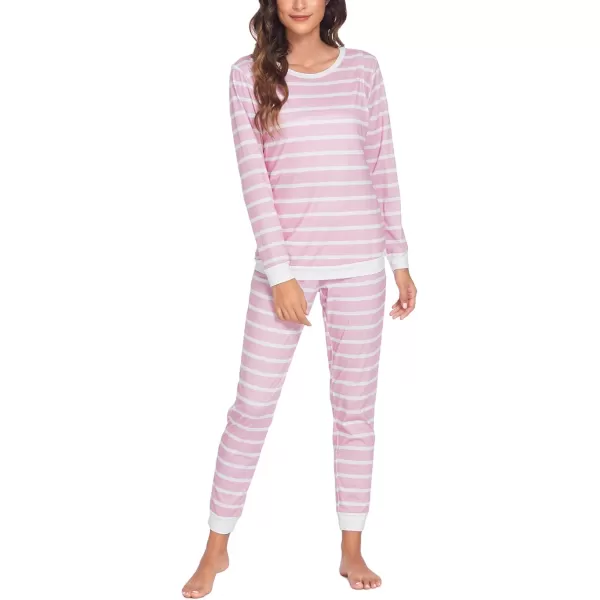 Ekouaer Maternity amp Nursing Thermal Underwear Set Striped Knit Long Johns Set Top amp Bottom Base Layer for Pregnant WomenPink Stripe