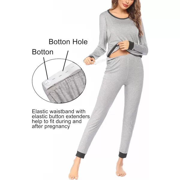 Ekouaer Maternity amp Nursing Thermal Underwear Set Striped Knit Long Johns Set Top amp Bottom Base Layer for Pregnant WomenSolid Grey