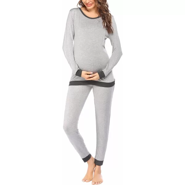 Ekouaer Maternity amp Nursing Thermal Underwear Set Striped Knit Long Johns Set Top amp Bottom Base Layer for Pregnant WomenSolid Grey