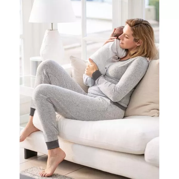 Ekouaer Maternity amp Nursing Thermal Underwear Set Striped Knit Long Johns Set Top amp Bottom Base Layer for Pregnant WomenSolid Grey