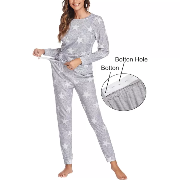 Ekouaer Maternity amp Nursing Thermal Underwear Set Striped Knit Long Johns Set Top amp Bottom Base Layer for Pregnant WomenStrar Light Gray