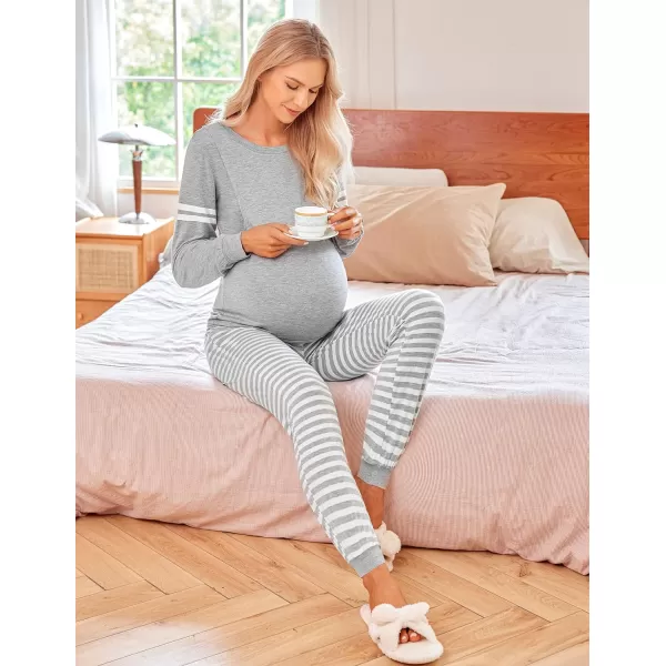 Ekouaer Materntiy amp Nursing Pajamas Sets Long Sleeve Breastfeeding Pajamas with Jogger Pants for Hospital1grey