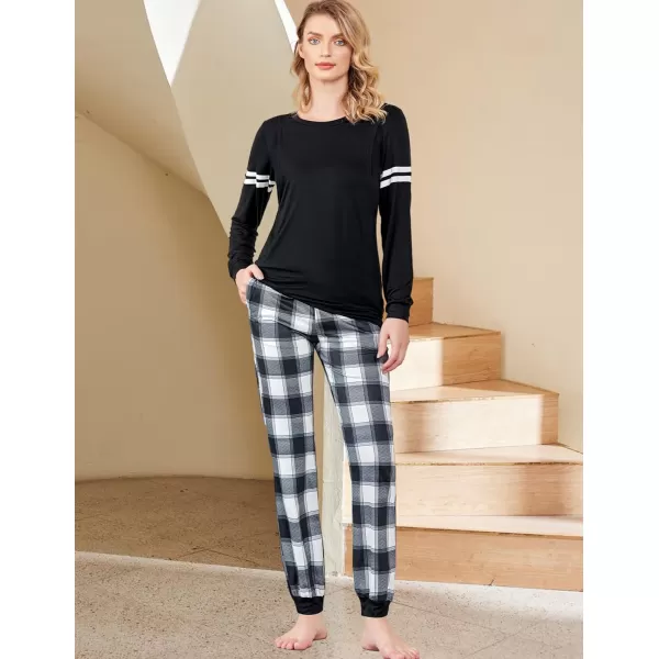 Ekouaer Materntiy amp Nursing Pajamas Sets Long Sleeve Breastfeeding Pajamas with Jogger Pants for HospitalBig Black Plaid