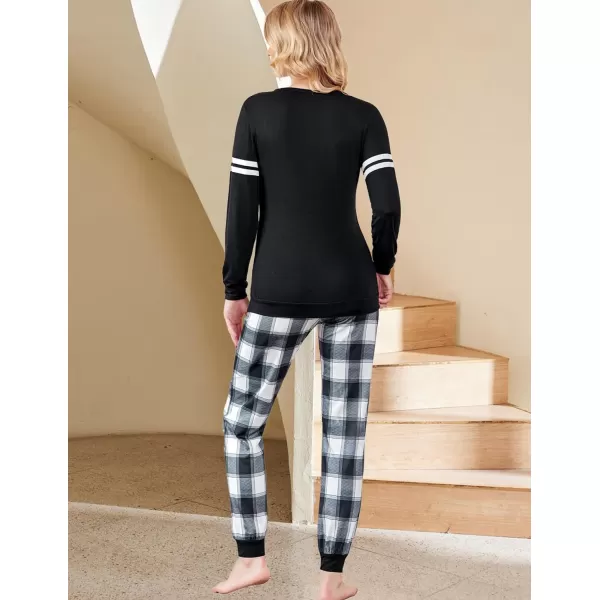 Ekouaer Materntiy amp Nursing Pajamas Sets Long Sleeve Breastfeeding Pajamas with Jogger Pants for HospitalBig Black Plaid