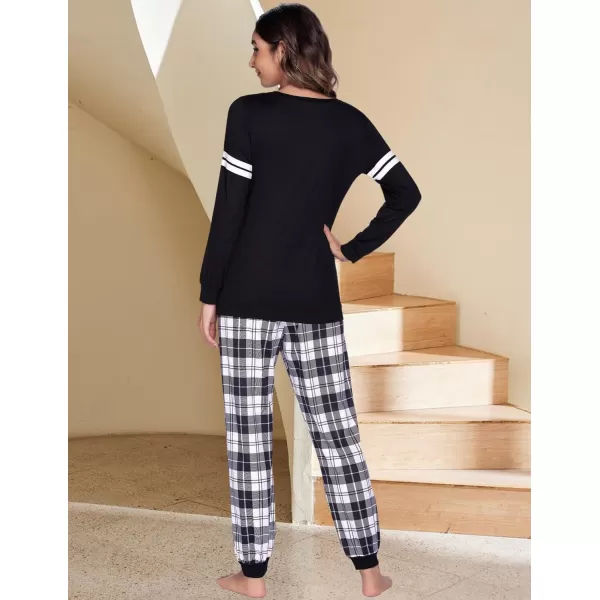 Ekouaer Materntiy amp Nursing Pajamas Sets Long Sleeve Breastfeeding Pajamas with Jogger Pants for HospitalBlack Plaid