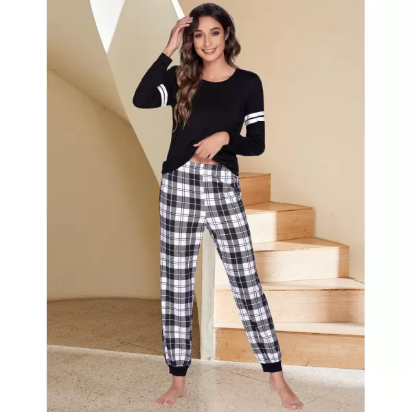 Ekouaer Materntiy amp Nursing Pajamas Sets Long Sleeve Breastfeeding Pajamas with Jogger Pants for HospitalBlack Plaid