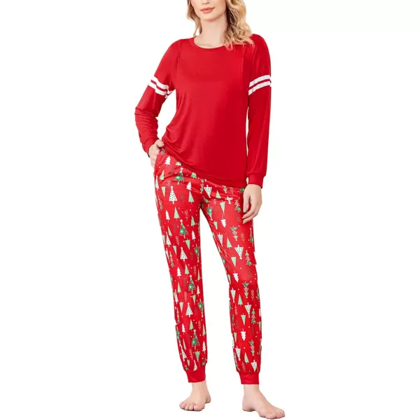 Ekouaer Materntiy amp Nursing Pajamas Sets Long Sleeve Breastfeeding Pajamas with Jogger Pants for HospitalChristmas Red