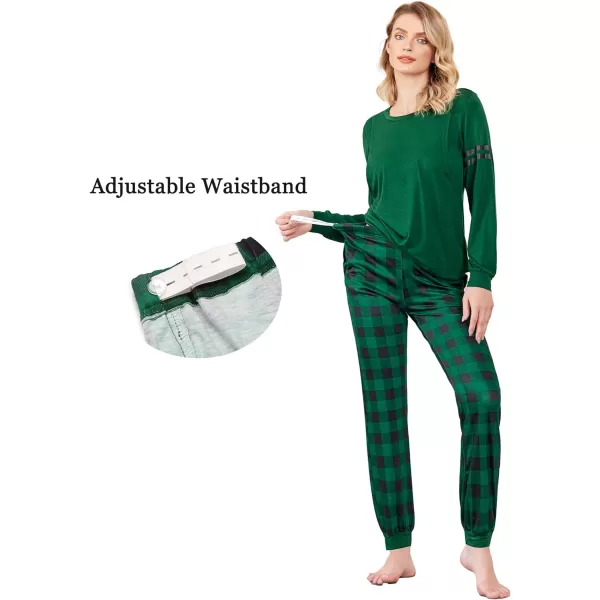 Ekouaer Materntiy amp Nursing Pajamas Sets Long Sleeve Breastfeeding Pajamas with Jogger Pants for HospitalGreen Plaid