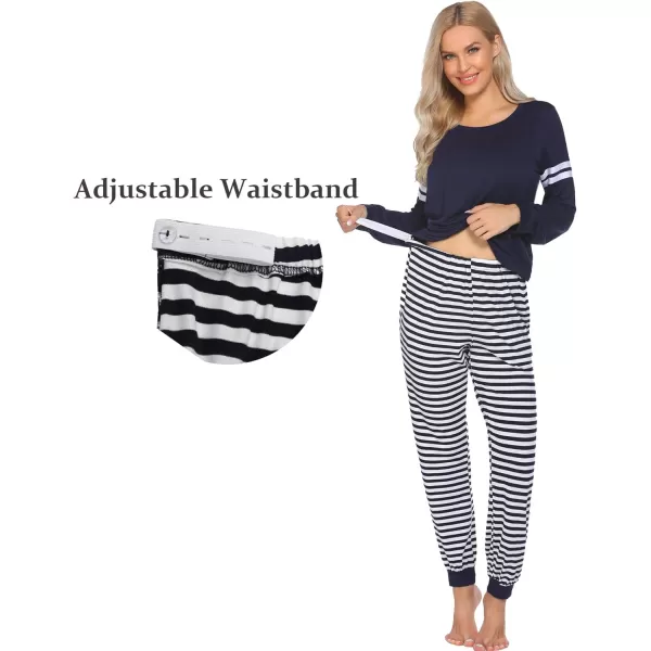 Ekouaer Materntiy amp Nursing Pajamas Sets Long Sleeve Breastfeeding Pajamas with Jogger Pants for HospitalNavy Blue