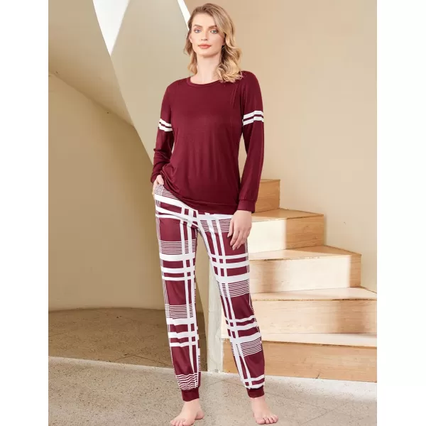 Ekouaer Materntiy amp Nursing Pajamas Sets Long Sleeve Breastfeeding Pajamas with Jogger Pants for HospitalWine Red Plaid