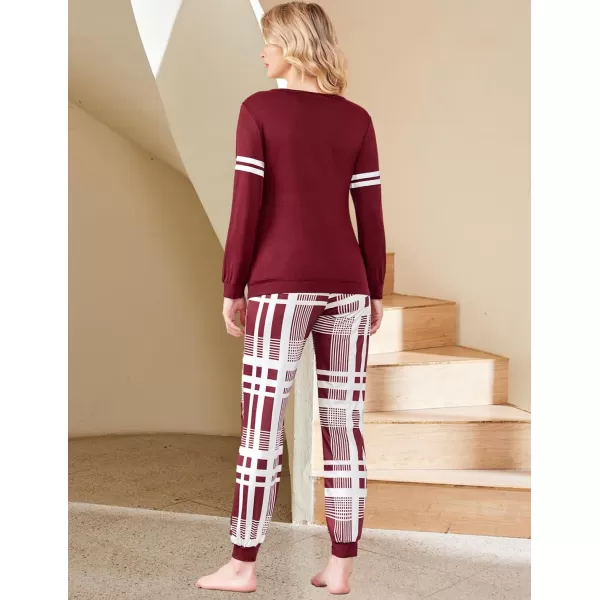 Ekouaer Materntiy amp Nursing Pajamas Sets Long Sleeve Breastfeeding Pajamas with Jogger Pants for HospitalWine Red Plaid