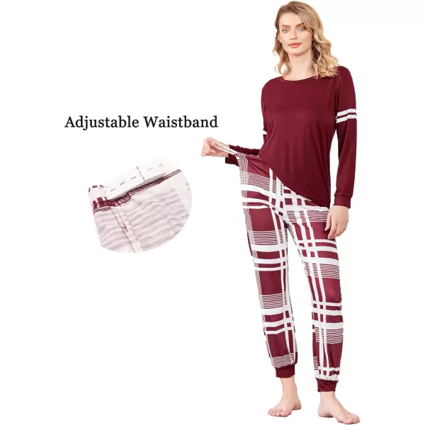 Ekouaer Materntiy amp Nursing Pajamas Sets Long Sleeve Breastfeeding Pajamas with Jogger Pants for HospitalWine Red Plaid