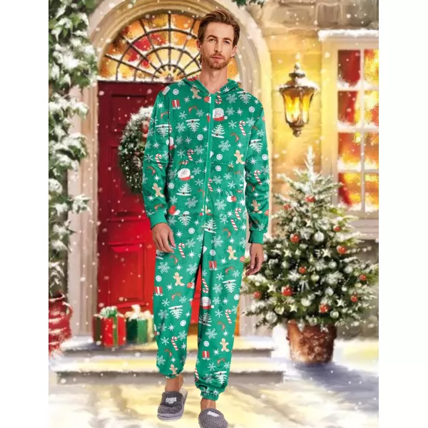 Ekouaer Men One Piece Pajama Christmas Fleece Onesie Pajama Zipper Jumpsuit with Pockets SXXLChristmas Green