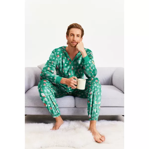 Ekouaer Men One Piece Pajama Christmas Fleece Onesie Pajama Zipper Jumpsuit with Pockets SXXLChristmas Green