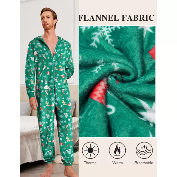 Ekouaer Men One Piece Pajama Christmas Fleece Onesie Pajama Zipper Jumpsuit with Pockets SXXLChristmas Green