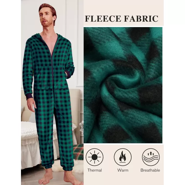 Ekouaer Men One Piece Pajama Christmas Fleece Onesie Pajama Zipper Jumpsuit with Pockets SXXLGreen Plaid