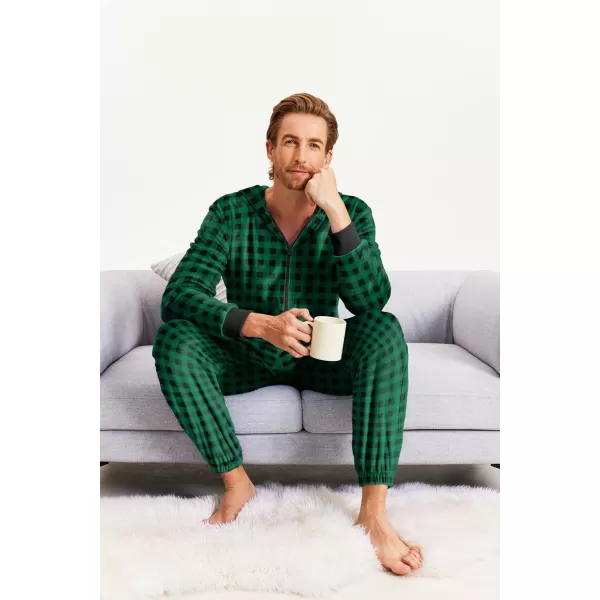 Ekouaer Men One Piece Pajama Christmas Fleece Onesie Pajama Zipper Jumpsuit with Pockets SXXLGreen Plaid