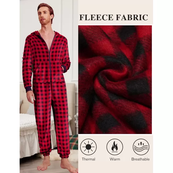 Ekouaer Men One Piece Pajama Christmas Fleece Onesie Pajama Zipper Jumpsuit with Pockets SXXLRed Plaid