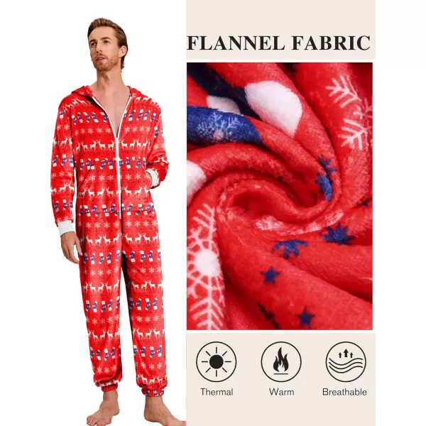 Ekouaer Men One Piece Pajama Christmas Fleece Onesie Pajama Zipper Jumpsuit with Pockets SXXLReindeer Red