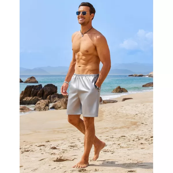 Ekouaer Men Satin Pajamas Set Short Sleeve Silk Sleepwear Button Down 2 Piece Loungewear with PocketsGrey