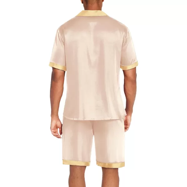 Ekouaer Men Satin Silk Pajamas Set with Pockets Sleepwear Shorts Satin Summer Loungewear 2 Piece Button Down Set SXXLShort Sleeve Champagne