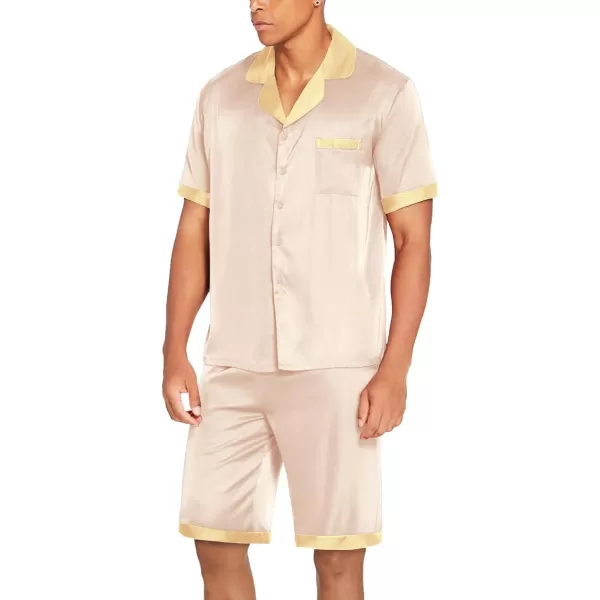 Ekouaer Men Satin Silk Pajamas Set with Pockets Sleepwear Shorts Satin Summer Loungewear 2 Piece Button Down Set SXXLShort Sleeve Champagne