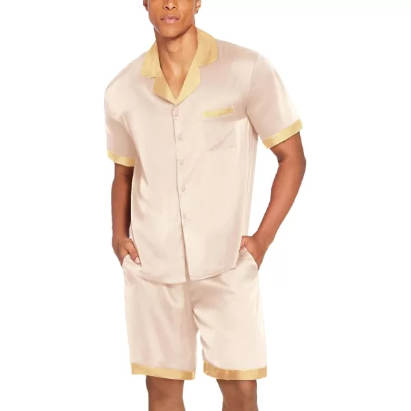 Ekouaer Men Satin Silk Pajamas Set with Pockets Sleepwear Shorts Satin Summer Loungewear 2 Piece Button Down Set SXXLShort Sleeve Champagne