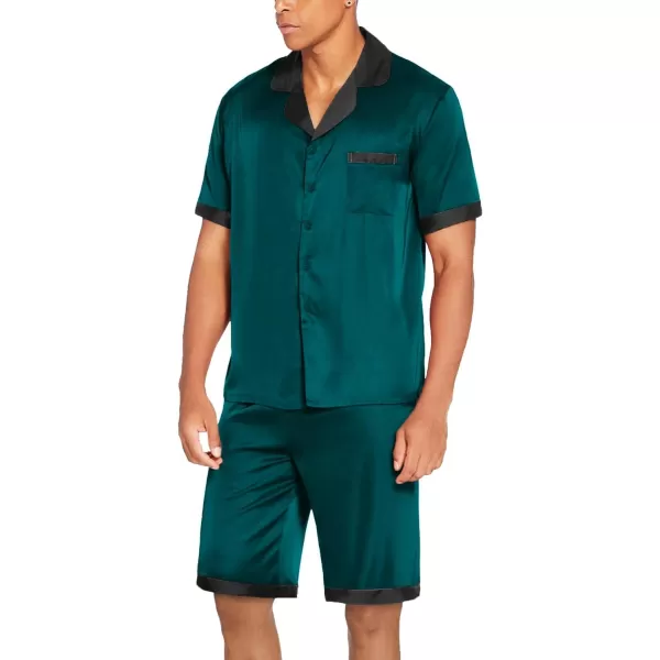 Ekouaer Men Satin Silk Pajamas Set with Pockets Sleepwear Shorts Satin Summer Loungewear 2 Piece Button Down Set SXXLShort Sleeve Lake Green