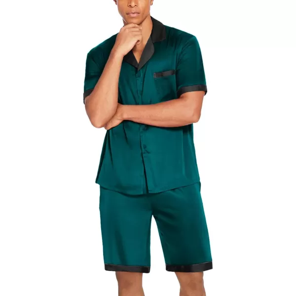 Ekouaer Men Satin Silk Pajamas Set with Pockets Sleepwear Shorts Satin Summer Loungewear 2 Piece Button Down Set SXXLShort Sleeve Lake Green