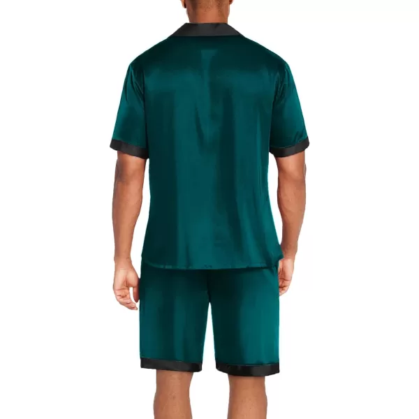 Ekouaer Men Satin Silk Pajamas Set with Pockets Sleepwear Shorts Satin Summer Loungewear 2 Piece Button Down Set SXXLShort Sleeve Lake Green