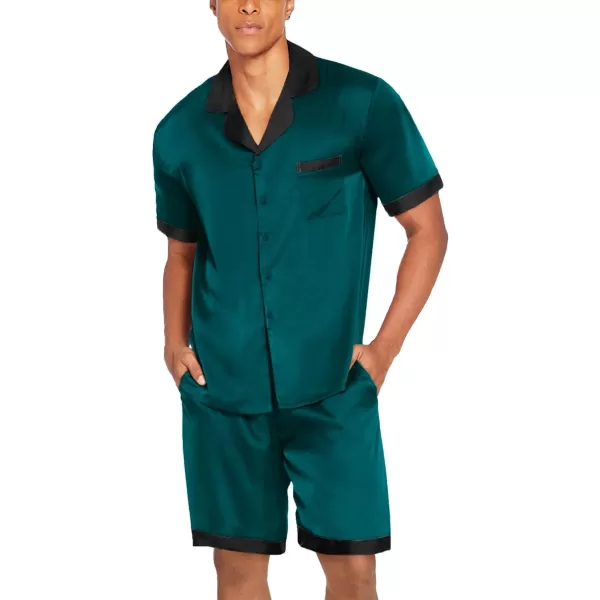 Ekouaer Men Satin Silk Pajamas Set with Pockets Sleepwear Shorts Satin Summer Loungewear 2 Piece Button Down Set SXXLShort Sleeve Lake Green