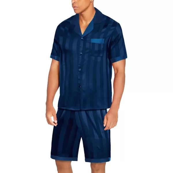 Ekouaer Men Satin Silk Pajamas Set with Pockets Sleepwear Shorts Satin Summer Loungewear 2 Piece Button Down Set SXXLShort Sleeve Pat4navy Blue Stripe