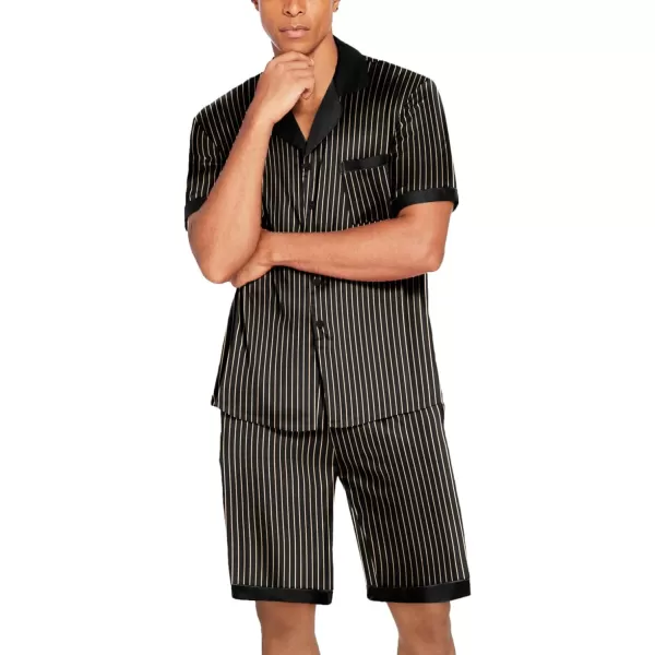 Ekouaer Men Satin Silk Pajamas Set with Pockets Sleepwear Shorts Satin Summer Loungewear 2 Piece Button Down Set SXXLShort Sleeve Pat5black Stripe