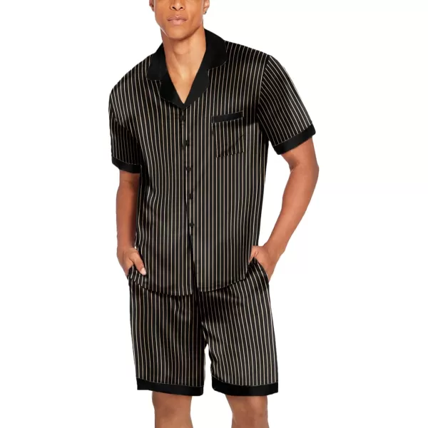 Ekouaer Men Satin Silk Pajamas Set with Pockets Sleepwear Shorts Satin Summer Loungewear 2 Piece Button Down Set SXXLShort Sleeve Pat5black Stripe