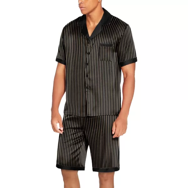 Ekouaer Men Satin Silk Pajamas Set with Pockets Sleepwear Shorts Satin Summer Loungewear 2 Piece Button Down Set SXXLShort Sleeve Pat5black Stripe