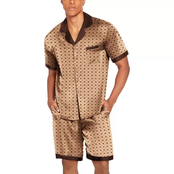 Ekouaer Men Satin Silk Pajamas Set with Pockets Sleepwear Shorts Satin Summer Loungewear 2 Piece Button Down Set SXXLShort Sleeve Pat6champagne