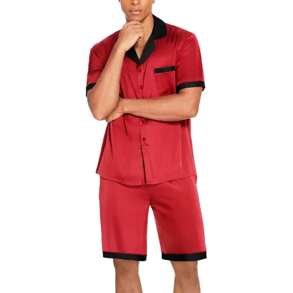 Ekouaer Men Satin Silk Pajamas Set with Pockets Sleepwear Shorts Satin Summer Loungewear 2 Piece Button Down Set SXXLShort Sleeve Red