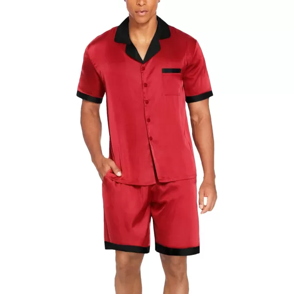 Ekouaer Men Satin Silk Pajamas Set with Pockets Sleepwear Shorts Satin Summer Loungewear 2 Piece Button Down Set SXXLShort Sleeve Red