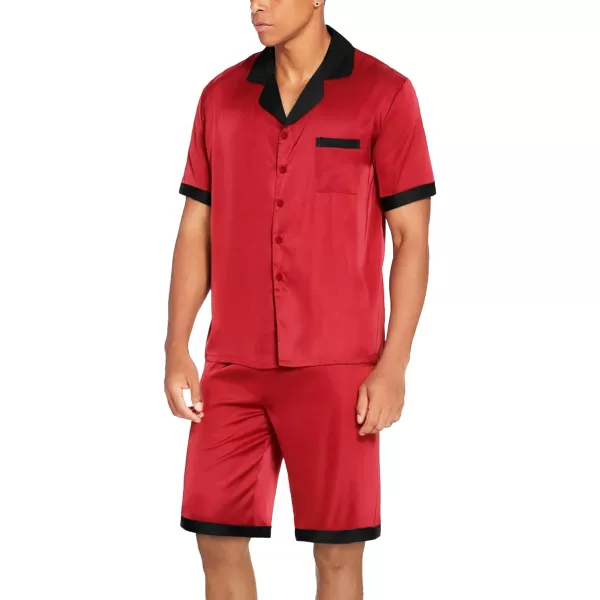 Ekouaer Men Satin Silk Pajamas Set with Pockets Sleepwear Shorts Satin Summer Loungewear 2 Piece Button Down Set SXXLShort Sleeve Red