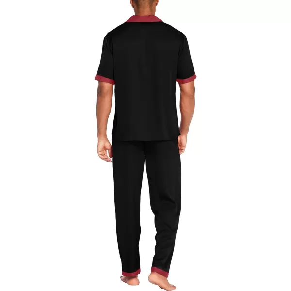 Ekouaer Men Silk Satin Pajamas Set Short Sleeve Button Down Sleepwear Loungewear with PocketsBlack