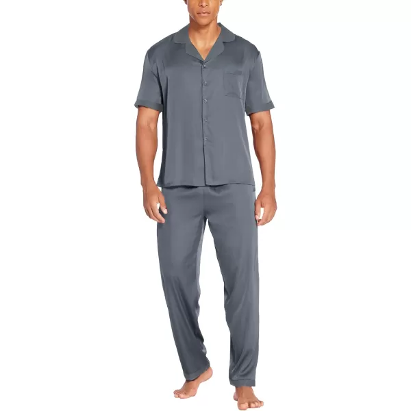 Ekouaer Men Silk Satin Pajamas Set Short Sleeve Button Down Sleepwear Loungewear with PocketsCharcoal Grey