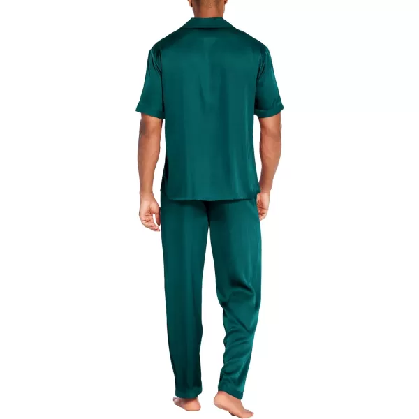 Ekouaer Men Silk Satin Pajamas Set Short Sleeve Button Down Sleepwear Loungewear with PocketsGreen