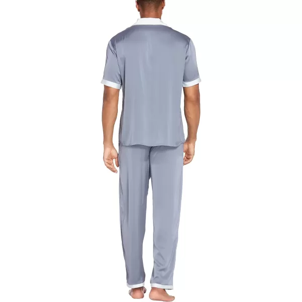 Ekouaer Men Silk Satin Pajamas Set Short Sleeve Button Down Sleepwear Loungewear with PocketsLight Gray