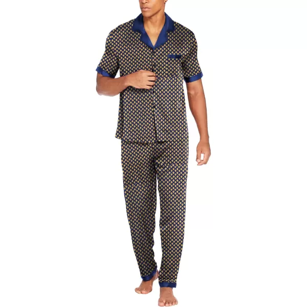 Ekouaer Men Silk Satin Pajamas Set Short Sleeve Button Down Sleepwear Loungewear with PocketsPat1clover