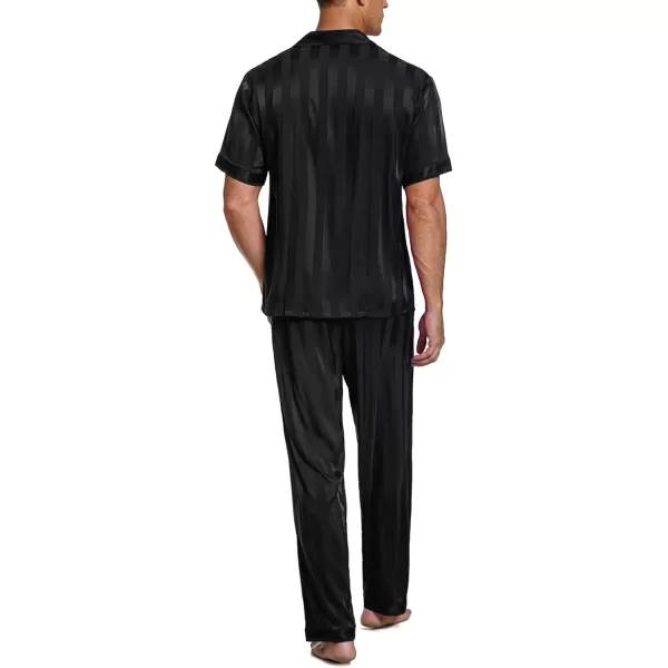 Ekouaer Men Silk Satin Pajamas Set Short Sleeve Button Down Sleepwear Loungewear with PocketsPat2black