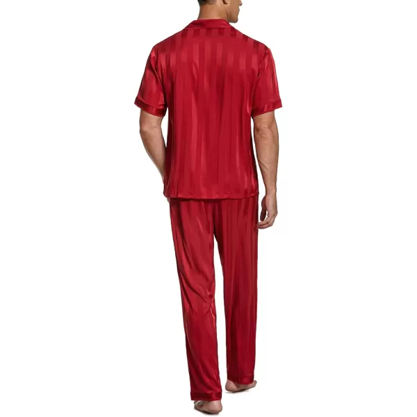 Ekouaer Men Silk Satin Pajamas Set Short Sleeve Button Down Sleepwear Loungewear with PocketsPat3red