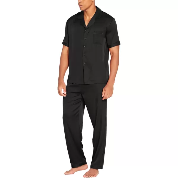 Ekouaer Men Silk Satin Pajamas Set Short Sleeve Button Down Sleepwear Loungewear with PocketsType 2black