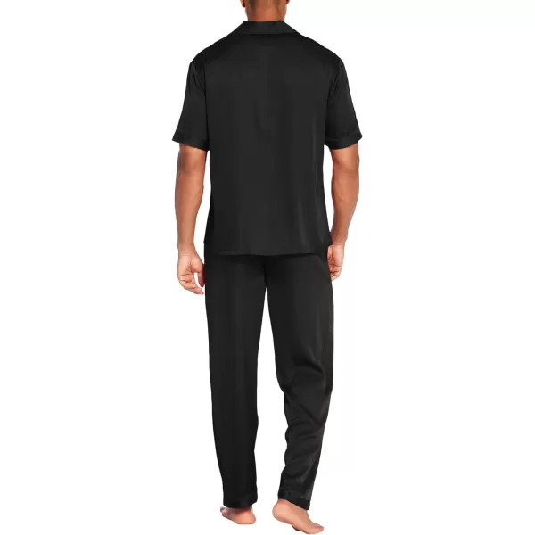 Ekouaer Men Silk Satin Pajamas Set Short Sleeve Button Down Sleepwear Loungewear with PocketsType 2black