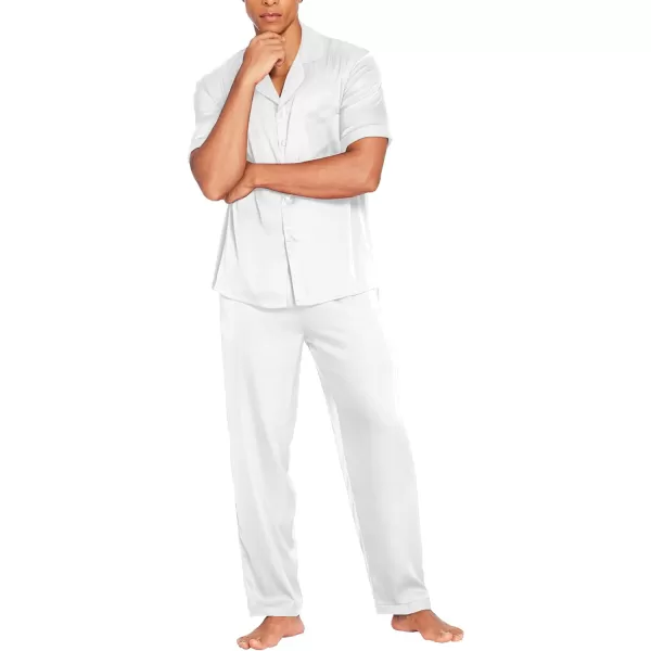 Ekouaer Men Silk Satin Pajamas Set Short Sleeve Button Down Sleepwear Loungewear with PocketsWhite