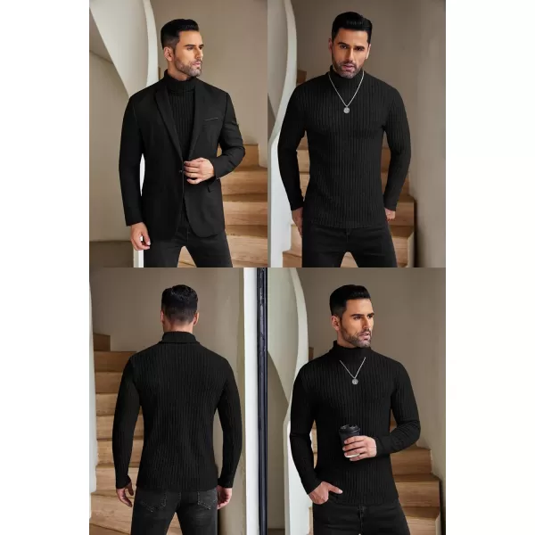 Ekouaer Men Turtleneck TShirts Long Sleeve Shirt Thermal Tops Lightweight Baselayer Ribbed Pullover Sweaters SXXLBlack